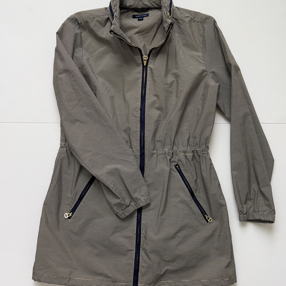 Tommy Hilfiger Striped Zip-Front Trench Coat - Blue & White - Picture 3 of 6
